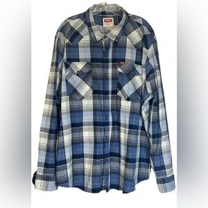 Wrangler Shirt Mens 2XL‎ Big & Tall Blue White Plaid Western Button Up Cowboy